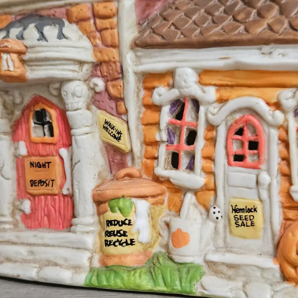 Vintage Creepy Hollow Funeral Parlor | 1995 Lighted Halloween Village House